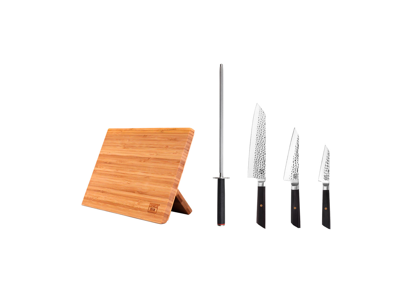 5-Piece Essential Bunka knife set with ebony handles and 440C steel blades.
