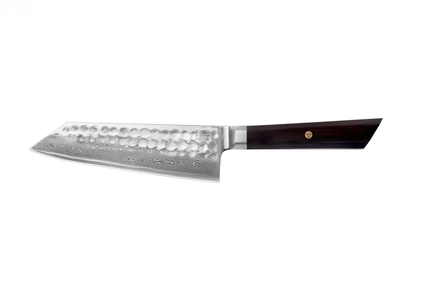 17 cm Santoku knife with AUS-10 Damascus blade and ebony handle.