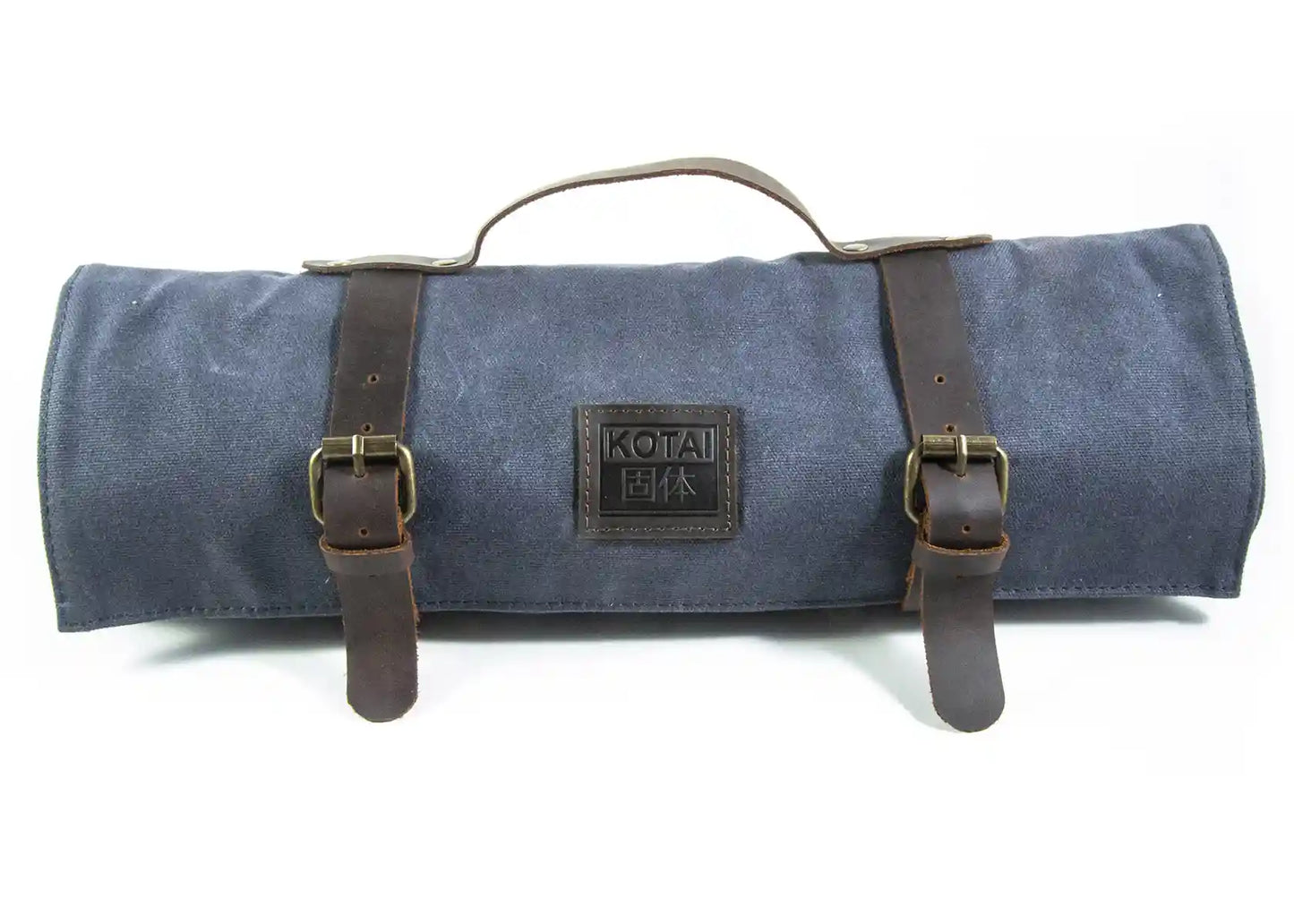 Canvas and leather roll-up knife bag for up to seven knives and steel.