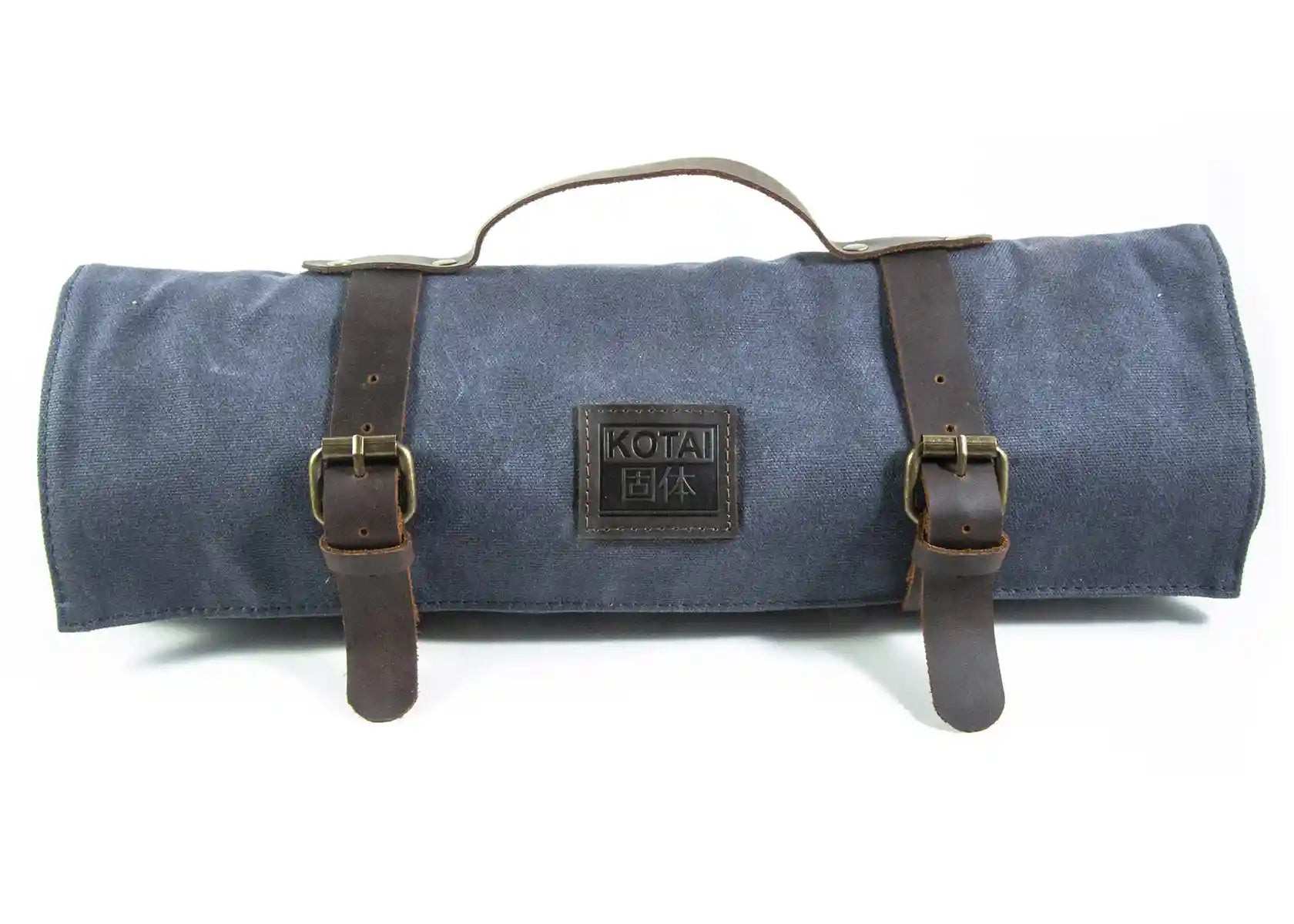 Canvas and leather roll-up knife bag for up to seven knives and steel.