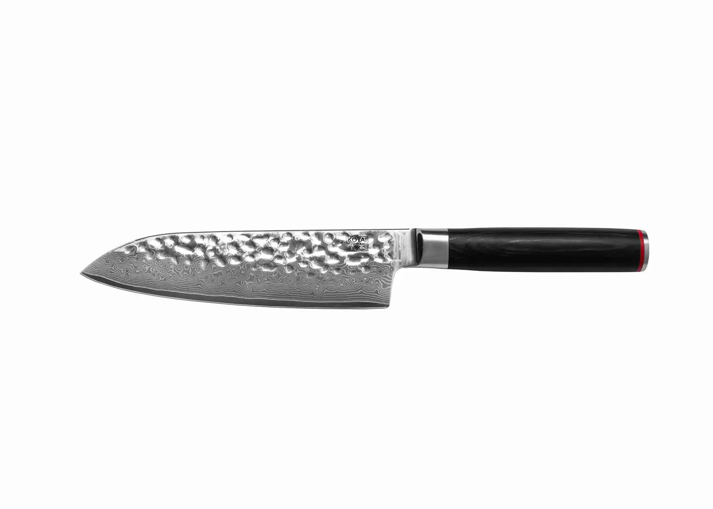 18 cm Santoku knife with 440C blade and black pakkawood handle.