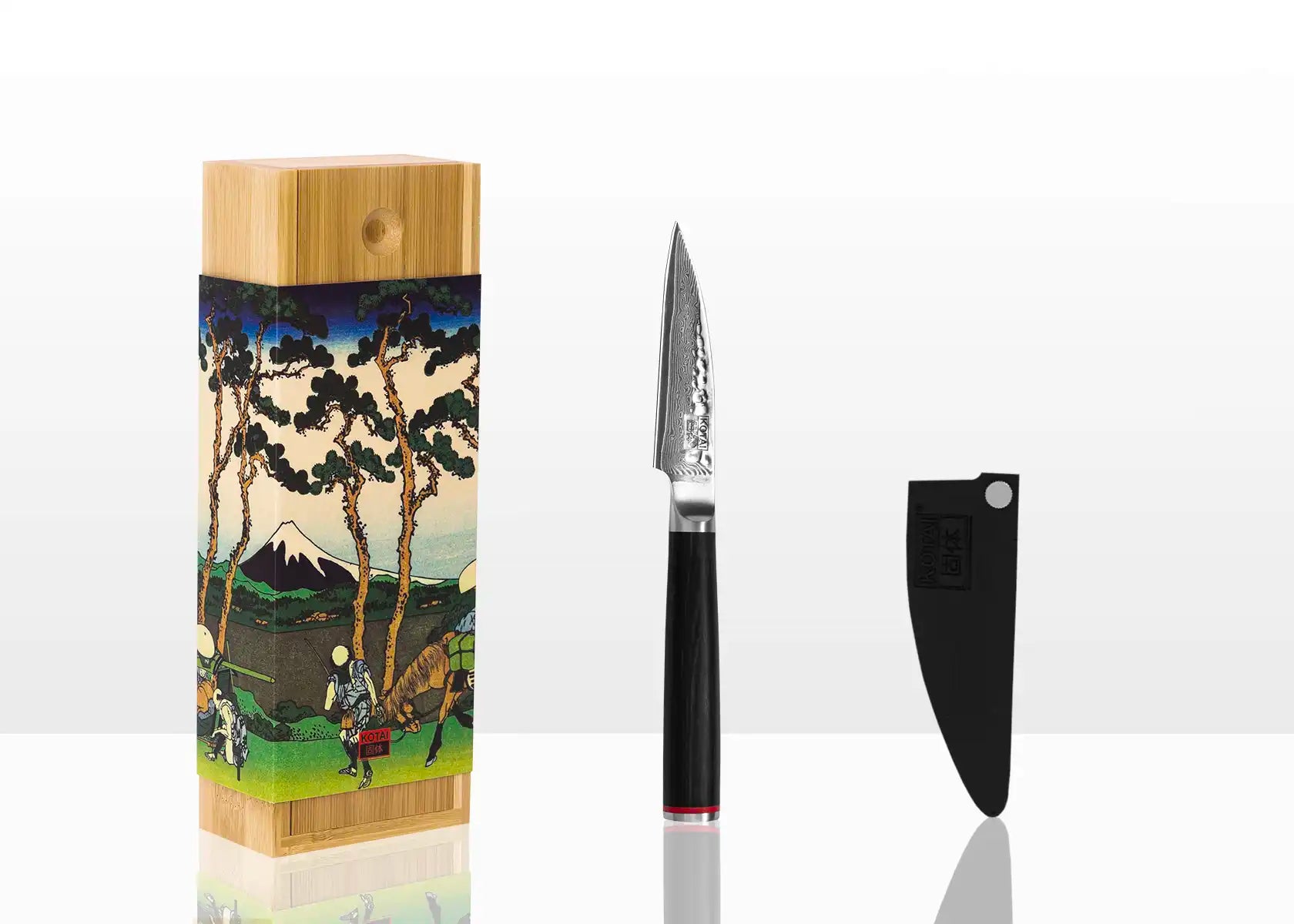 9 cm Paring knife with 440C blade and black pakkawood handle.