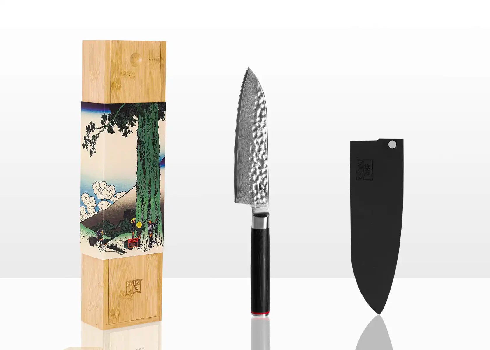 18 cm Santoku knife with 440C blade and black pakkawood handle.