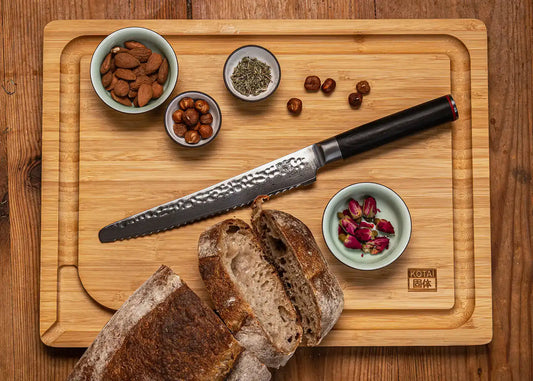 20 cm Serrated Bread knife with 440C blade and pakkawood handle.