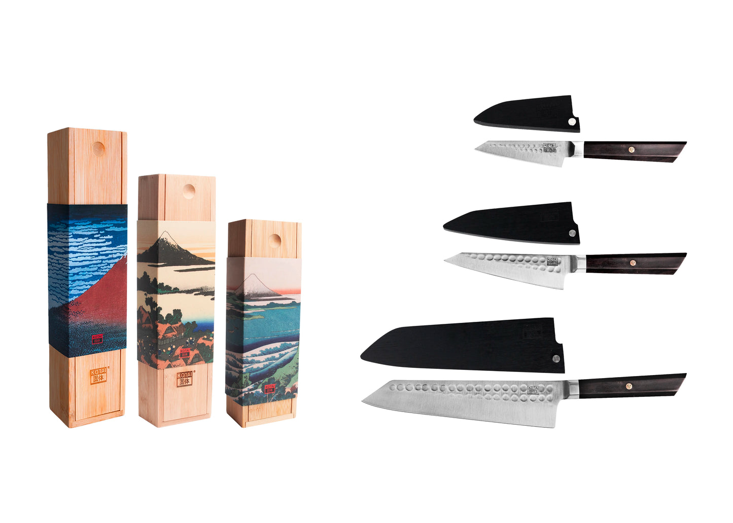 3-Piece Bunka knife set with Japanese 440C steel blades.