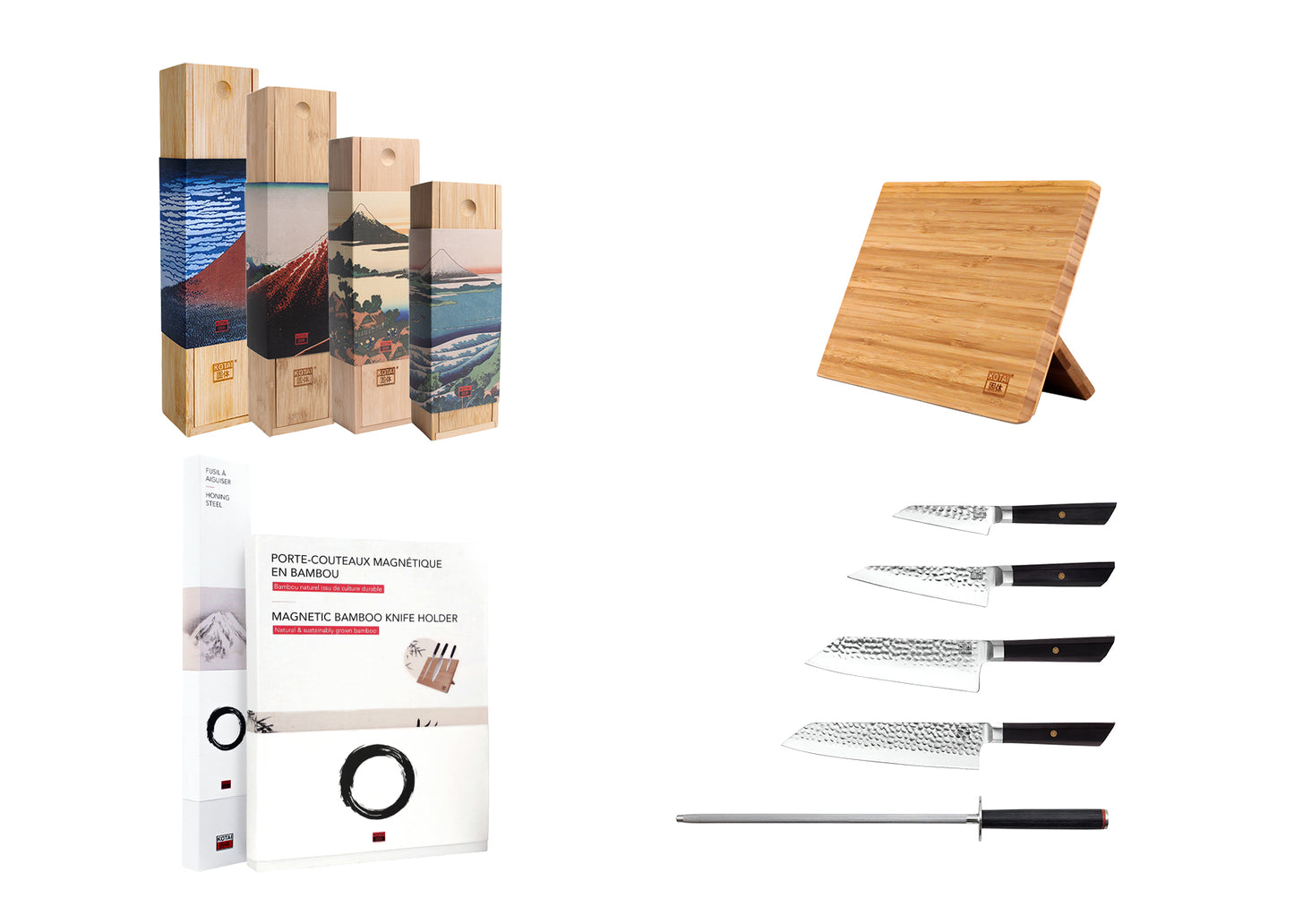 6-Piece Complete Bunka knife set with ebony handles and 440C steel blades.
