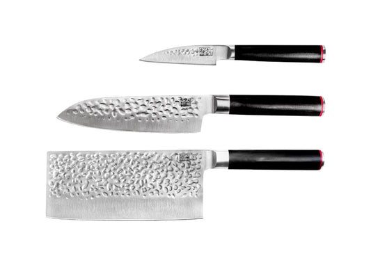 3-Piece Pakka knife set with Japanese 440C steel blades.