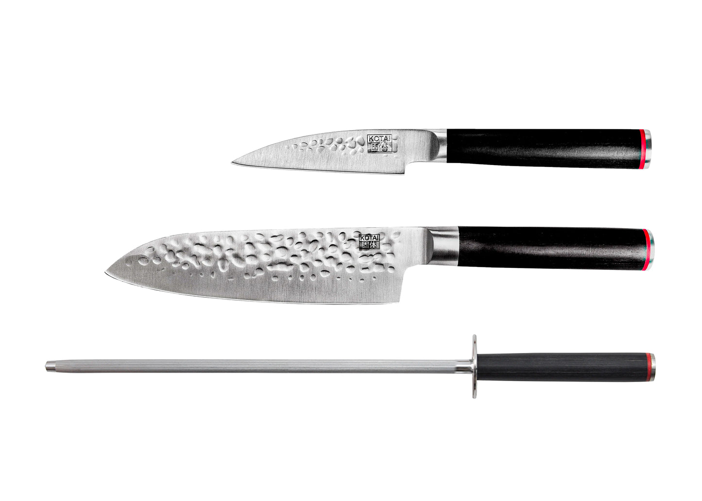 3-Piece Pakka knife set with Japanese 440C steel blades.