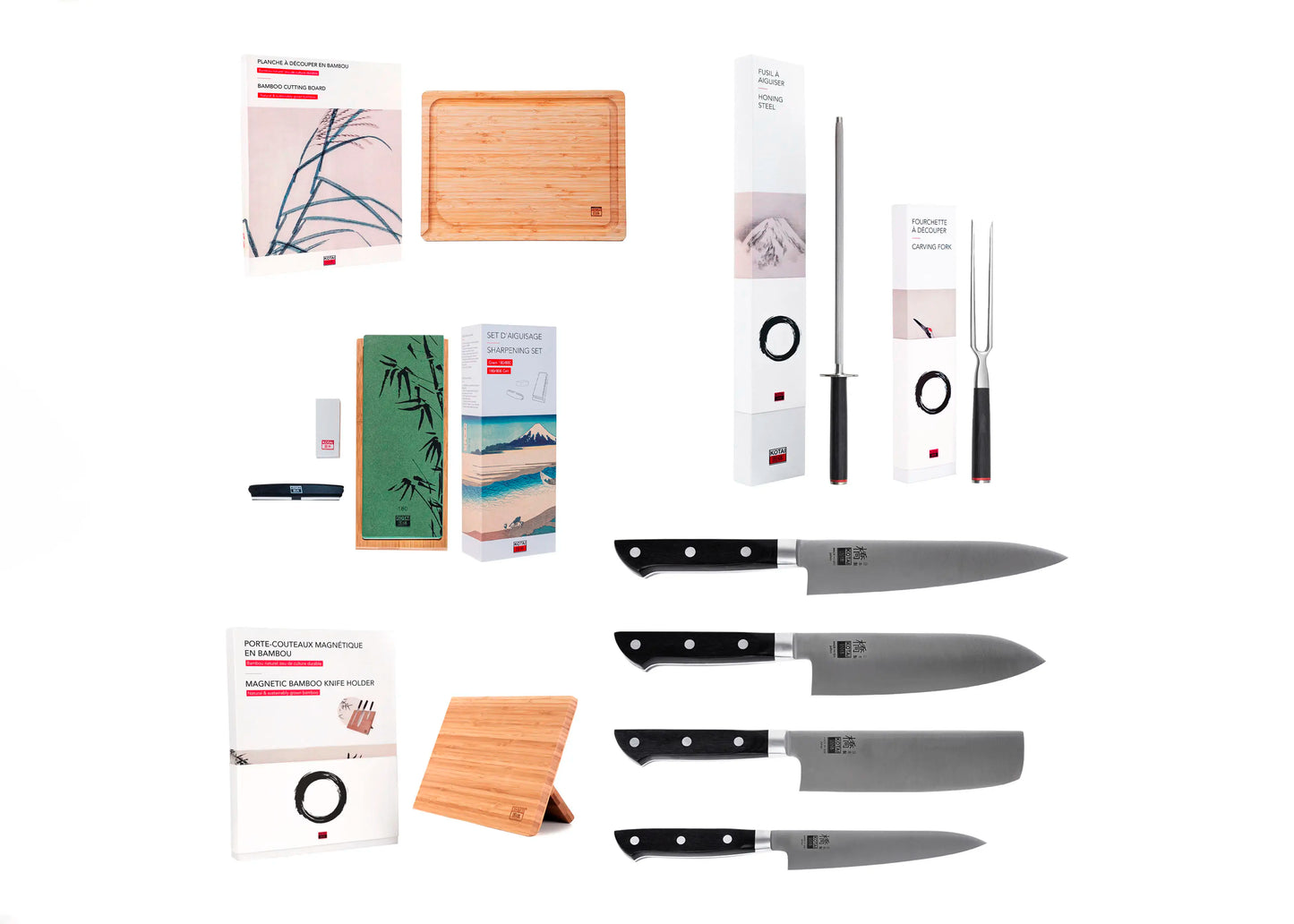 9-Piece Hashi Classic knife set with molybdenum steel blades and pakkawood handles.