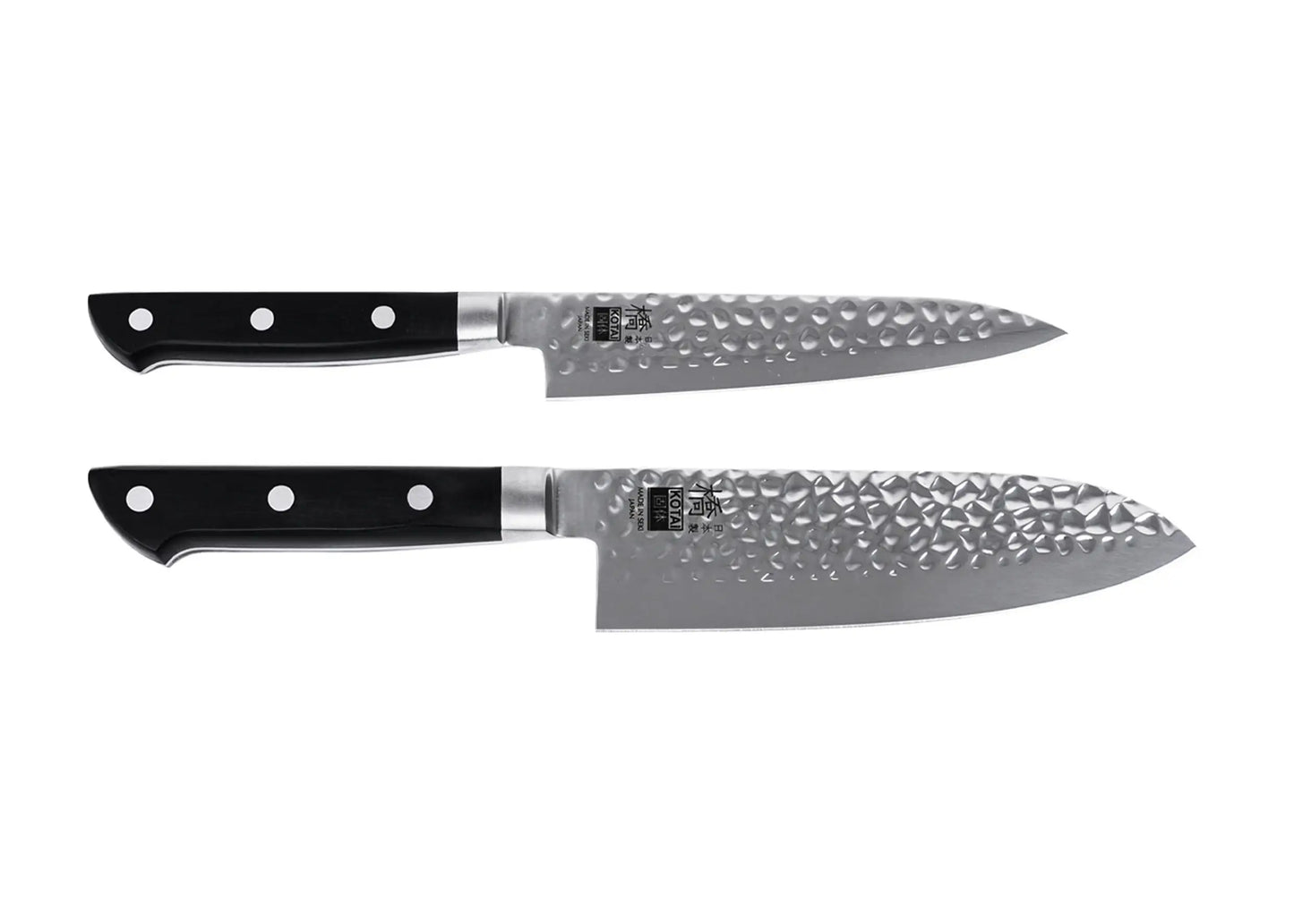 2-Piece Hashi Tsuchime knife set with hammered stainless blades and ABS handles.