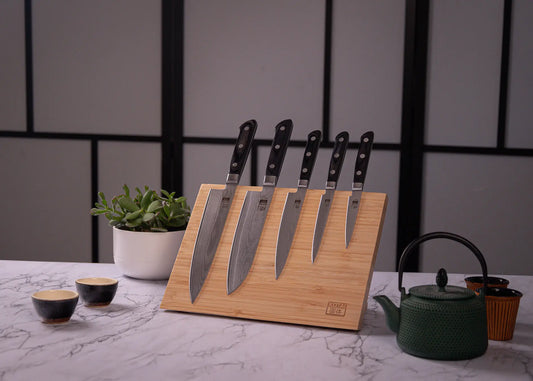 Full Hashi Damascus knife collection with layered MVS10Cob steel blades.