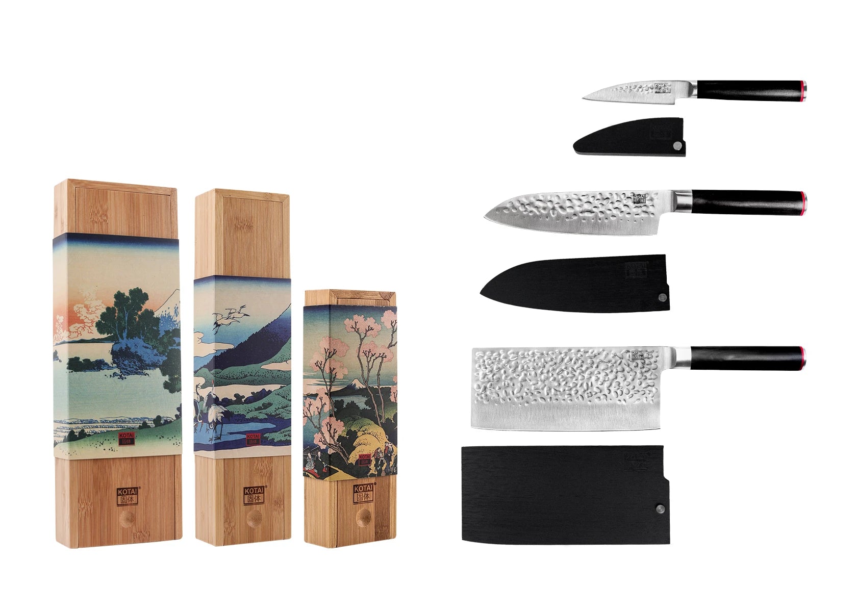 3-Piece Pakka knife set with Japanese 440C steel blades.