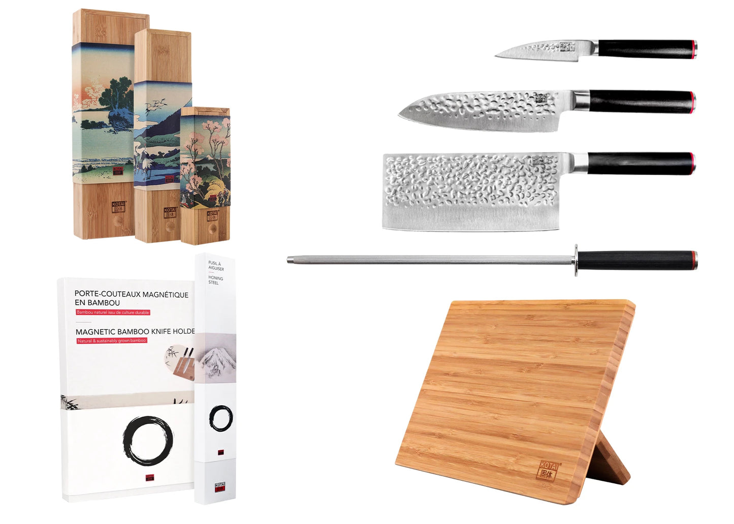 5-Piece Pakka knife set with Japanese 440C steel blades.