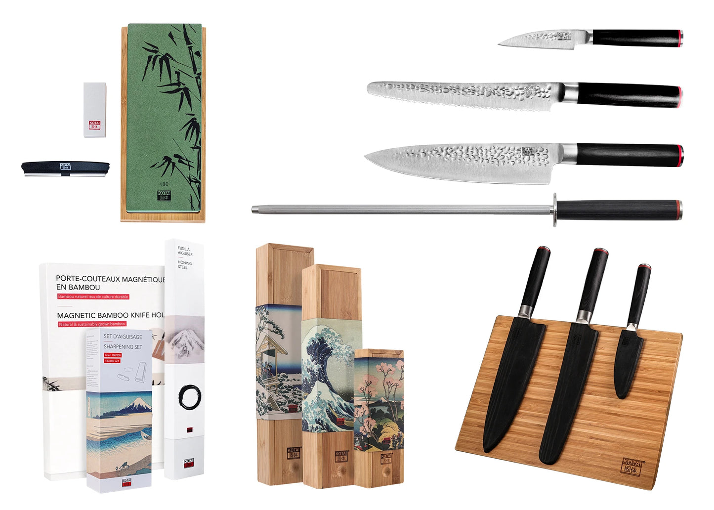 6-Piece Pakka knife set with Japanese 440C steel blades.