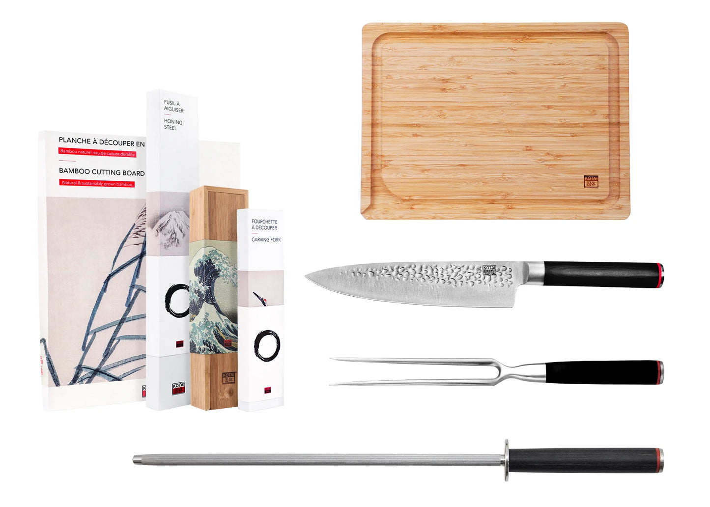 4-Piece Pakka knife set with Japanese 440C steel blades.