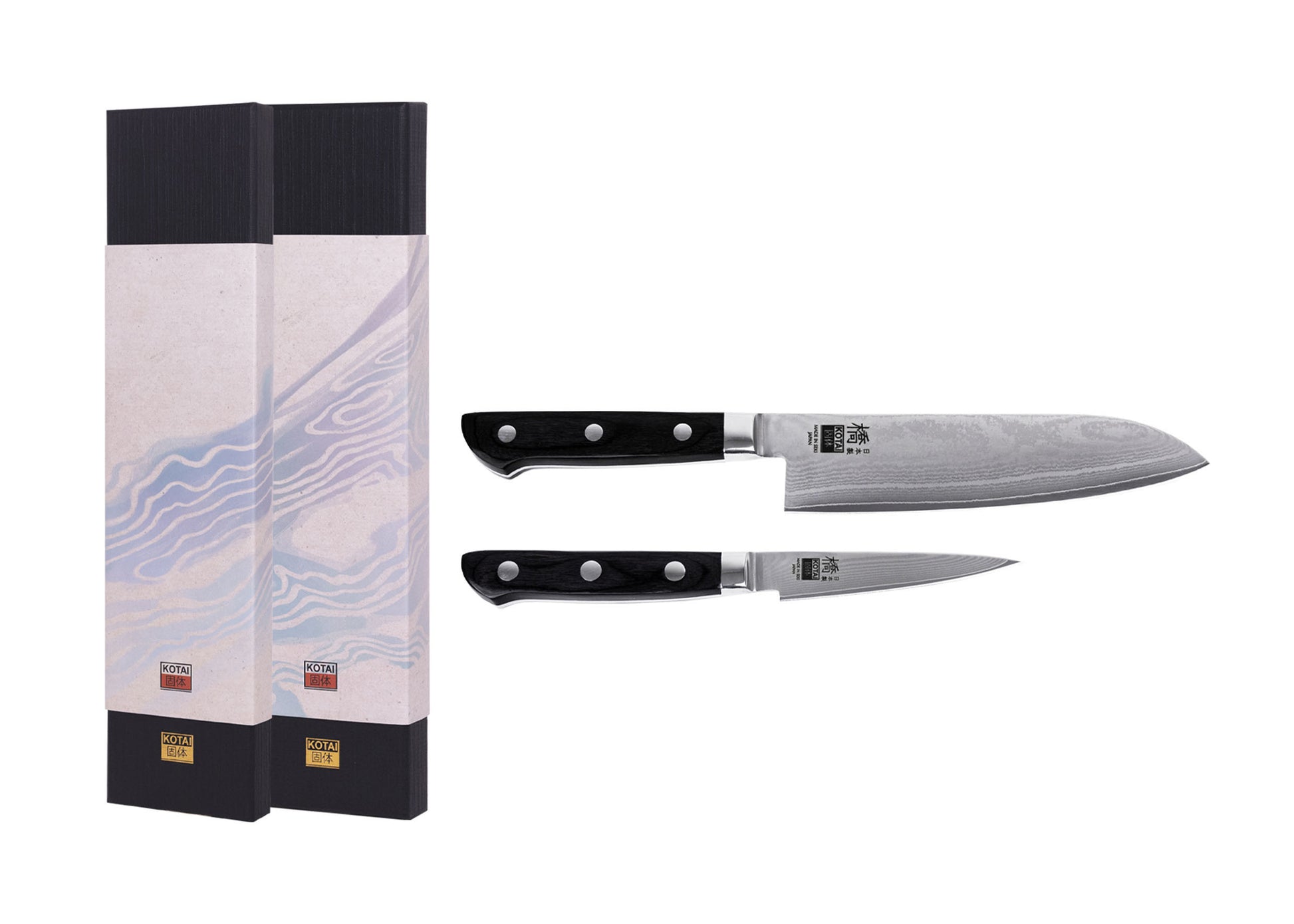 2-Piece Hashi Damascus knife collection with layered MVS10Cob steel blades.
