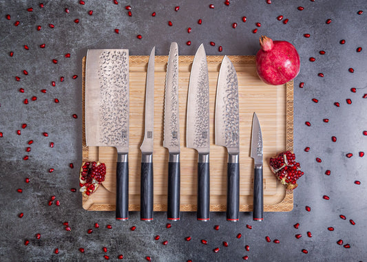 8-Piece Pakka Knife Collection with Japanese 440C steel blades.