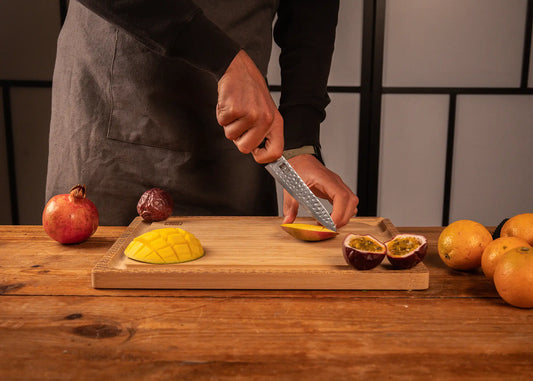 4-Piece Hashi Tsuchime knife collection with hammered stainless blades and ABS handles.