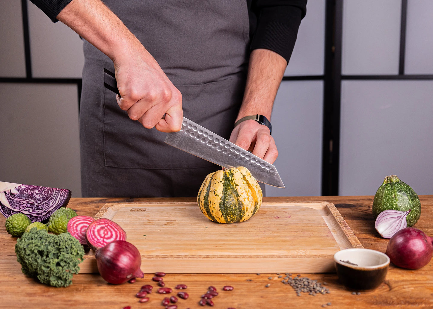 6-Piece Essential Bunka knife set with ebony handles and 440C steel blades.