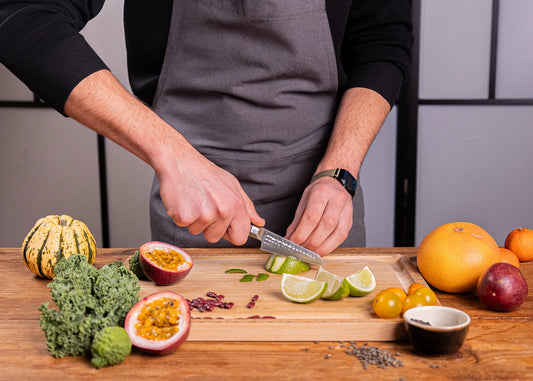 6-Piece Essential Bunka knife set with ebony handles and 440C steel blades.