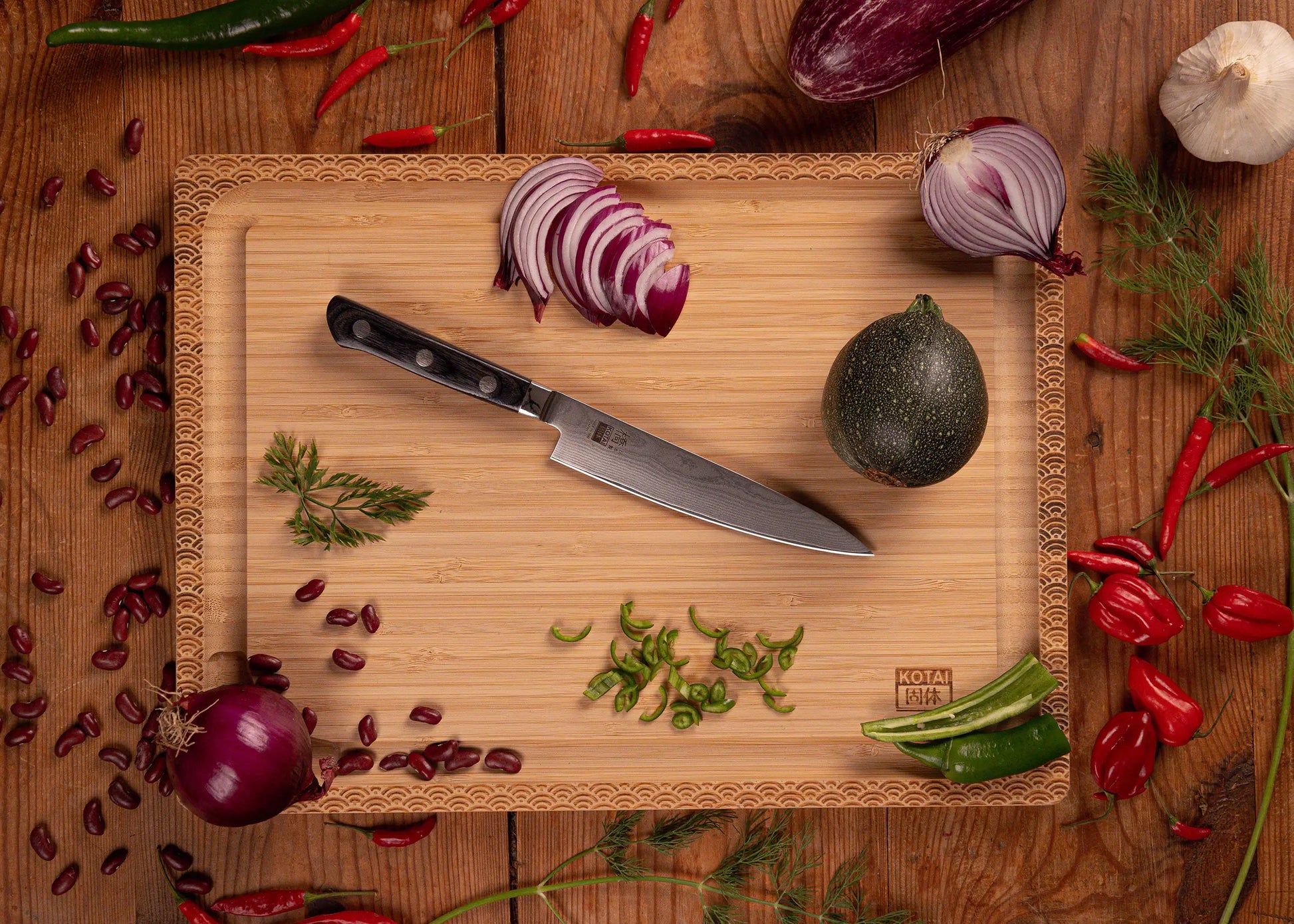 5-Piece Hashi Damascus knife collection with layered MVS10Cob steel blades.