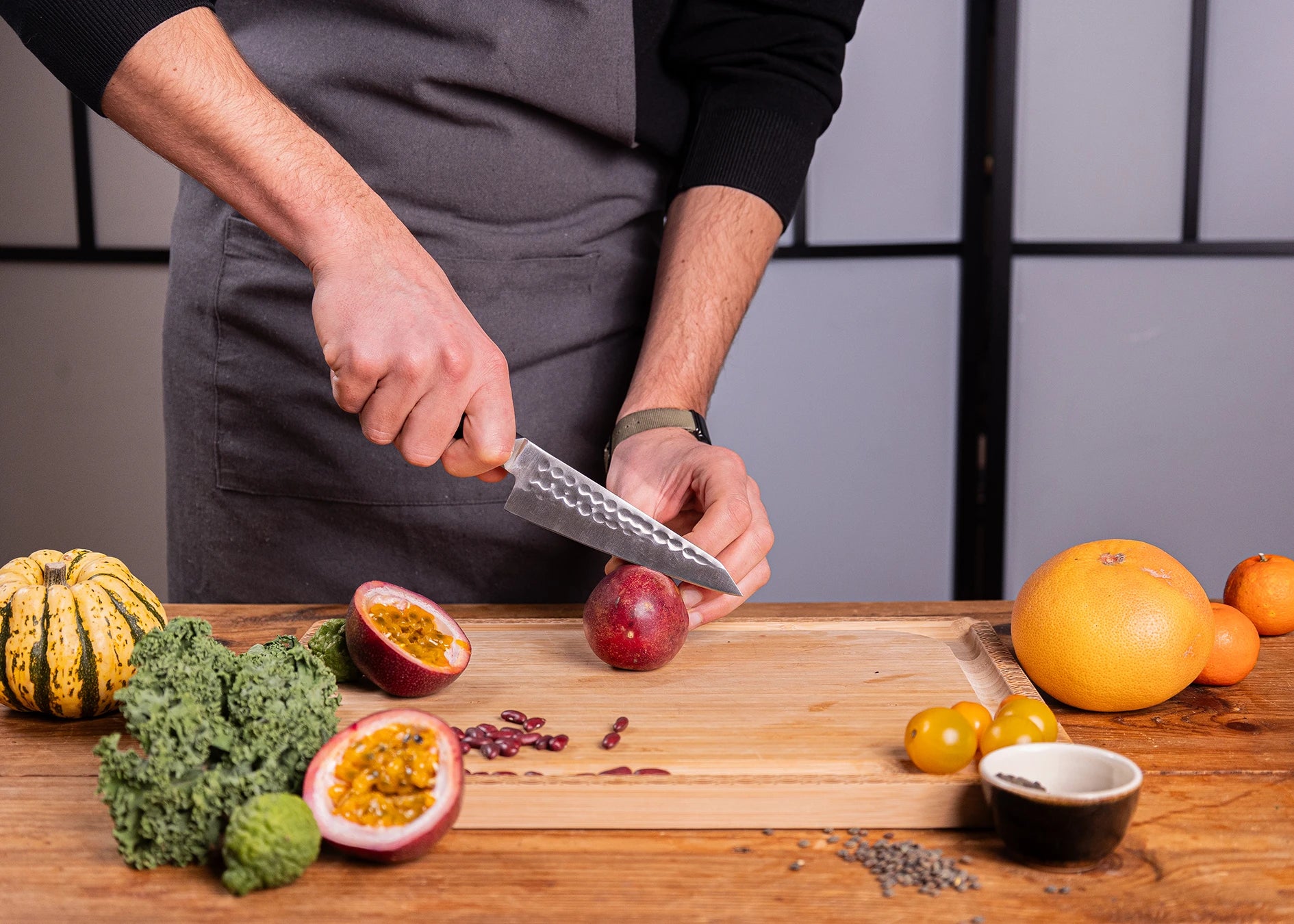 13.5 cm petty knife crafted from 440C steel with ebony handle.