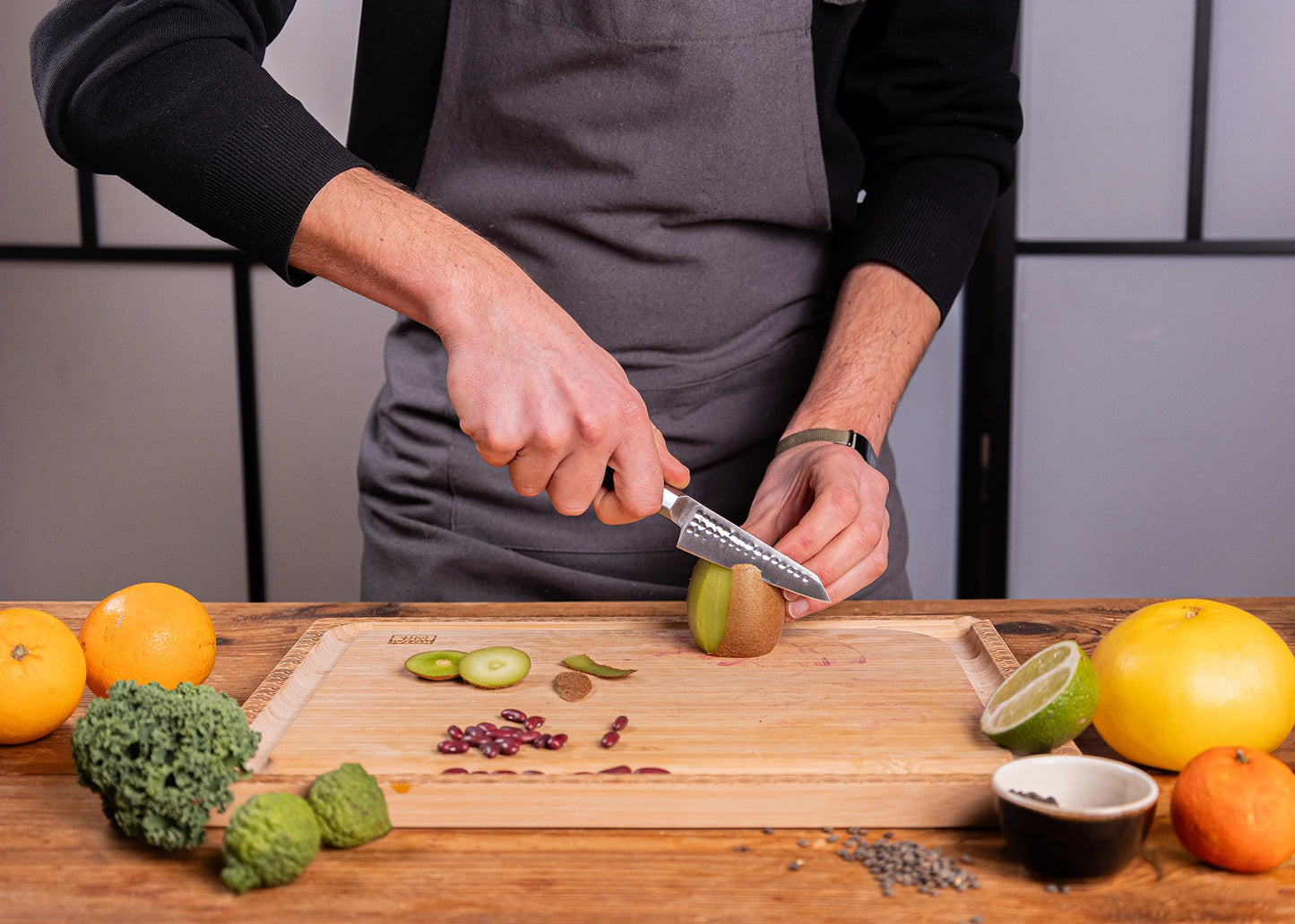 6-Piece Essential Bunka knife set with ebony handles and 440C steel blades.