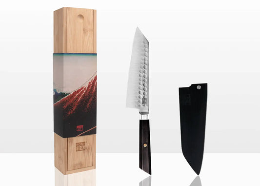17 cm Santoku knife made of 440C steel with ebony handle.