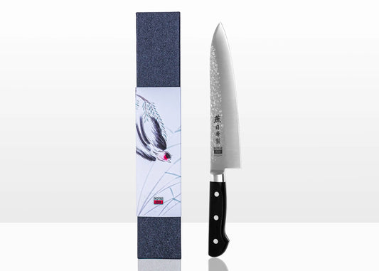 195 mm Gyuto chef knife in 1K6 steel with black pakkawood handle.