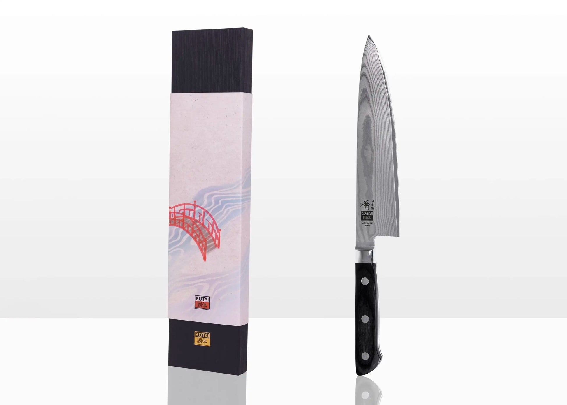 200 mm Gyuto knife with MVS10Cob Damascus blade and pakkawood handle.