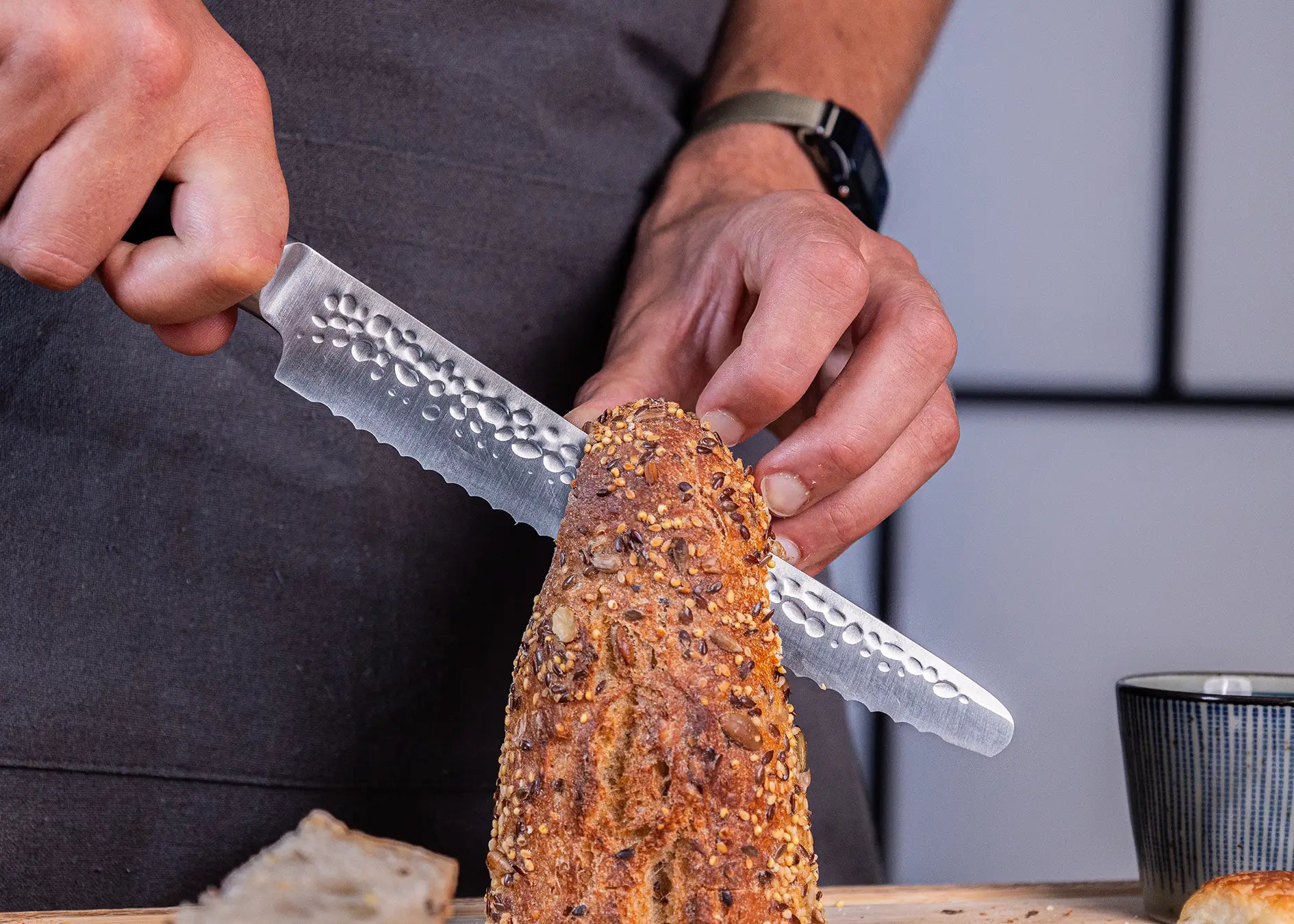 20 cm serrated bread knife with 440C blade and pakkawood handle.