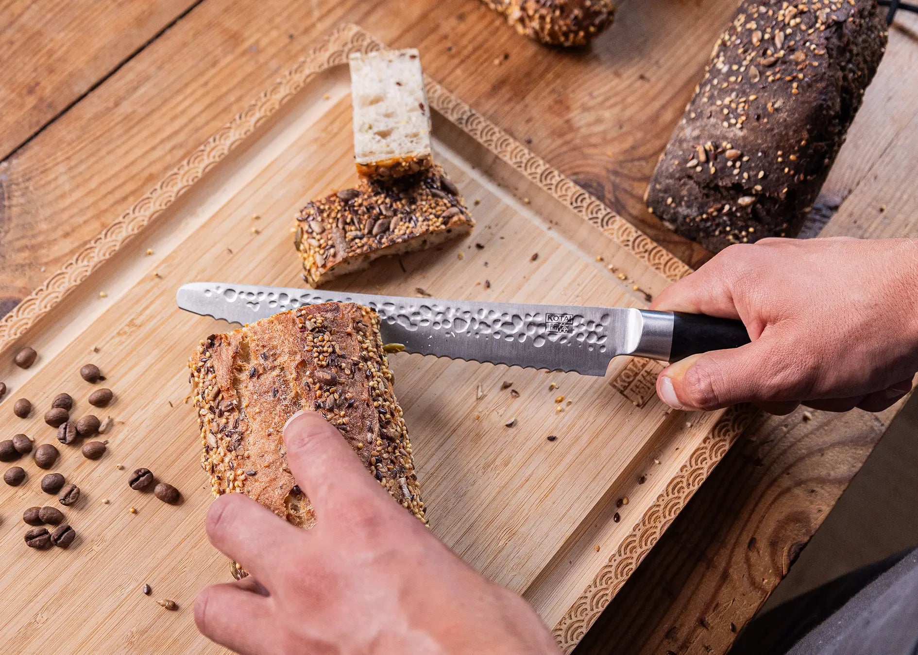 20 cm serrated bread knife with 440C blade and pakkawood handle.
