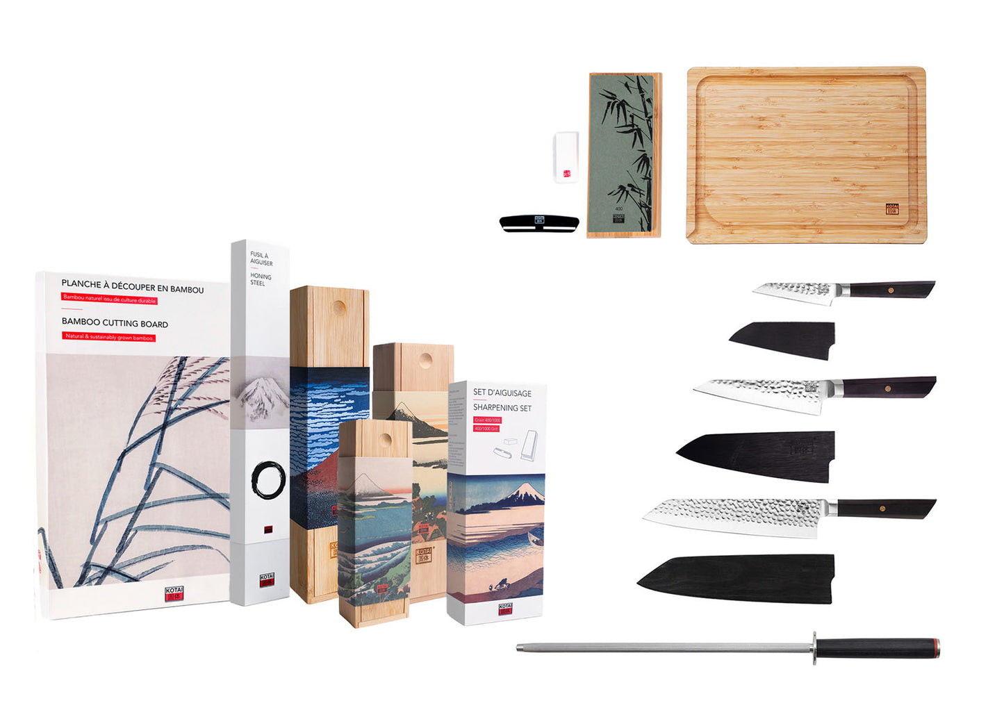 6-Piece Bunka knife set with Japanese 440C steel blades.
