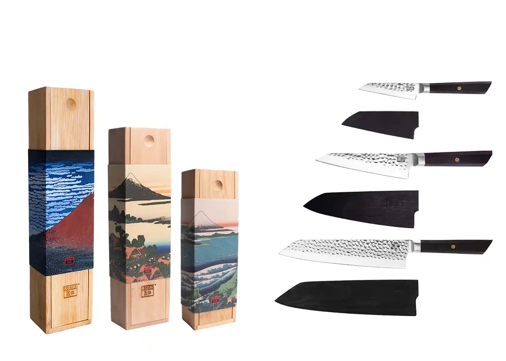 Le Set Asiatique de 3 couteaux : Couteau d'Office, Santoku, Hachoir - Kotai  Pas Cher