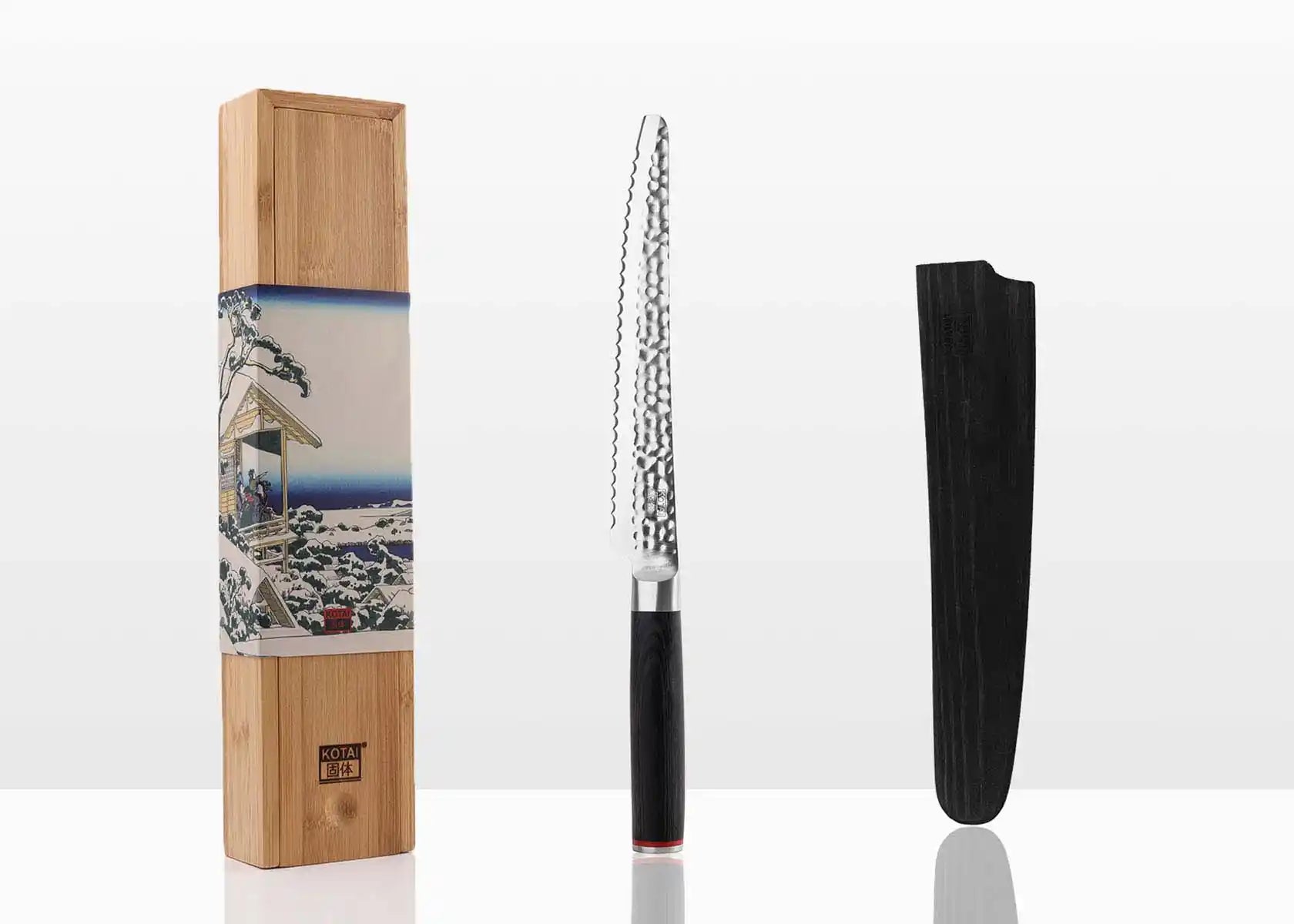 D&K couteau à pain, manche en bois de hêtre, 32 cm
