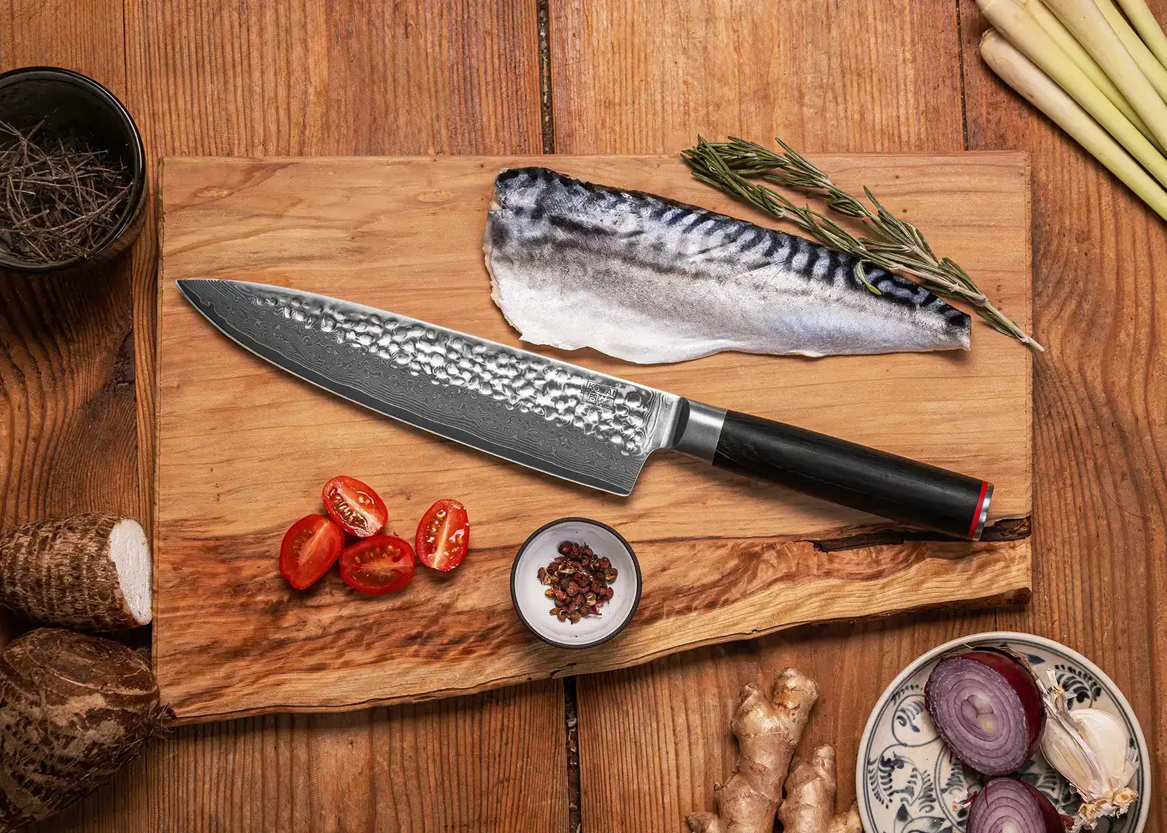 Damascus Gyuto Chef Knife - Pakka Collection - 200 mm blade