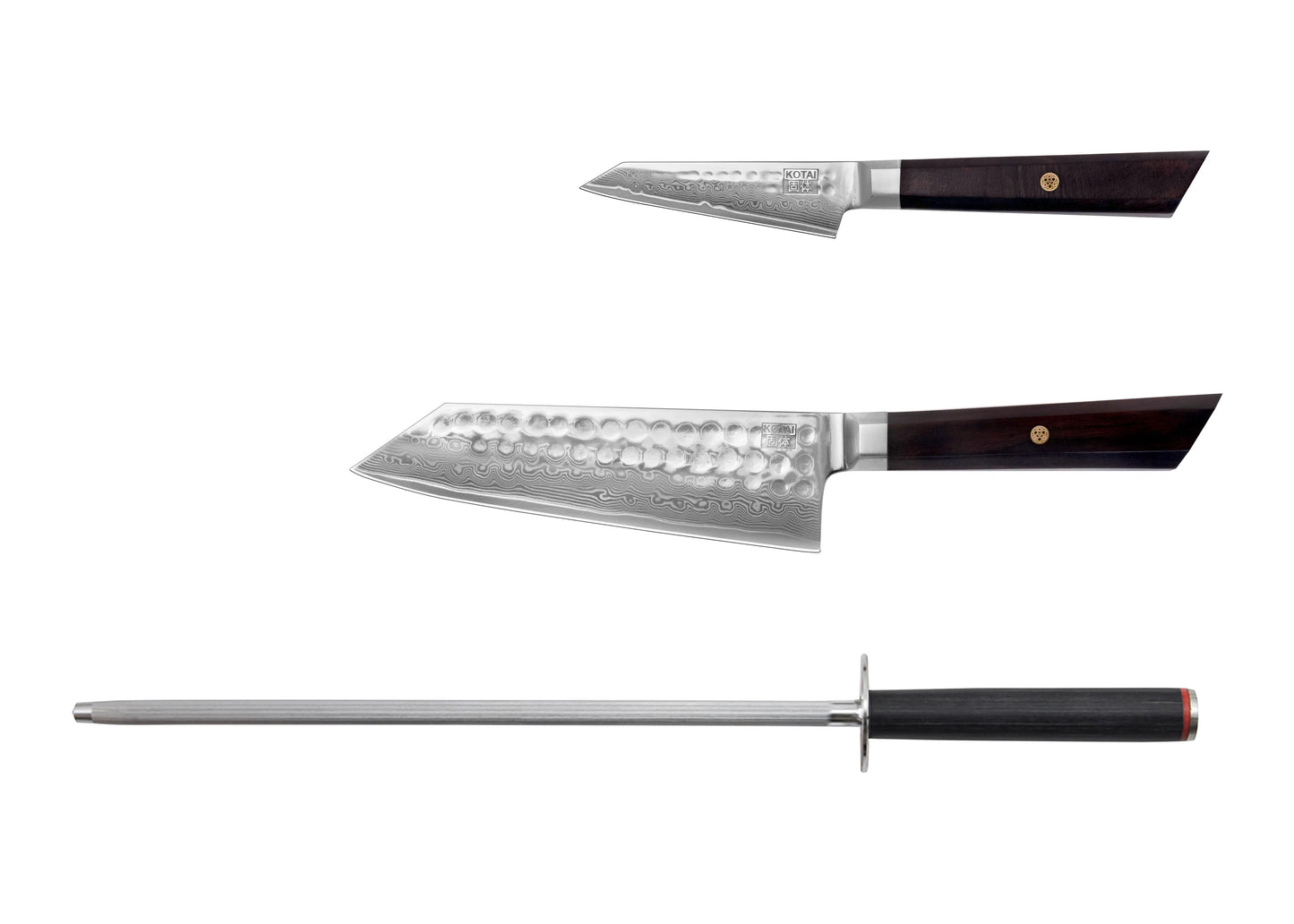 Set de Inicio de Cuchillos de 3 Piezas - Colección Bunka Damascus (Vara de Afilado)