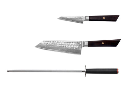Set de Inicio de Cuchillos de 3 Piezas - Colección Bunka Damascus (Vara de Afilado)