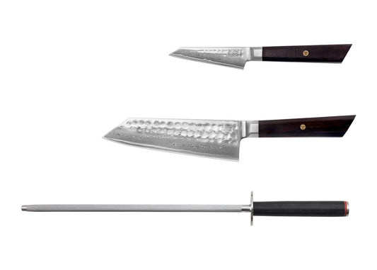 Set Iniziale di 3 Coltelli - Collezione Bunka Damasco (Affilatore)