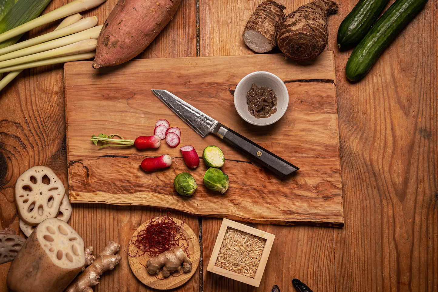 Set de Inicio de Cuchillos de 3 Piezas - Colección Bunka Damascus (Vara de Afilado)