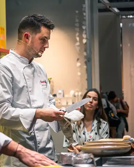 Picture of Chef Matthieu Pasgrimaud using our knife.