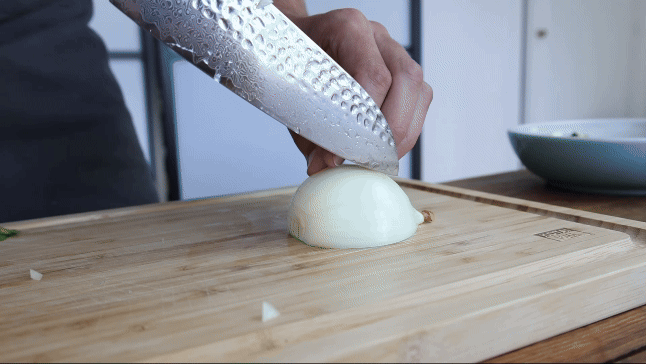How to dice an onion with a chef knife.