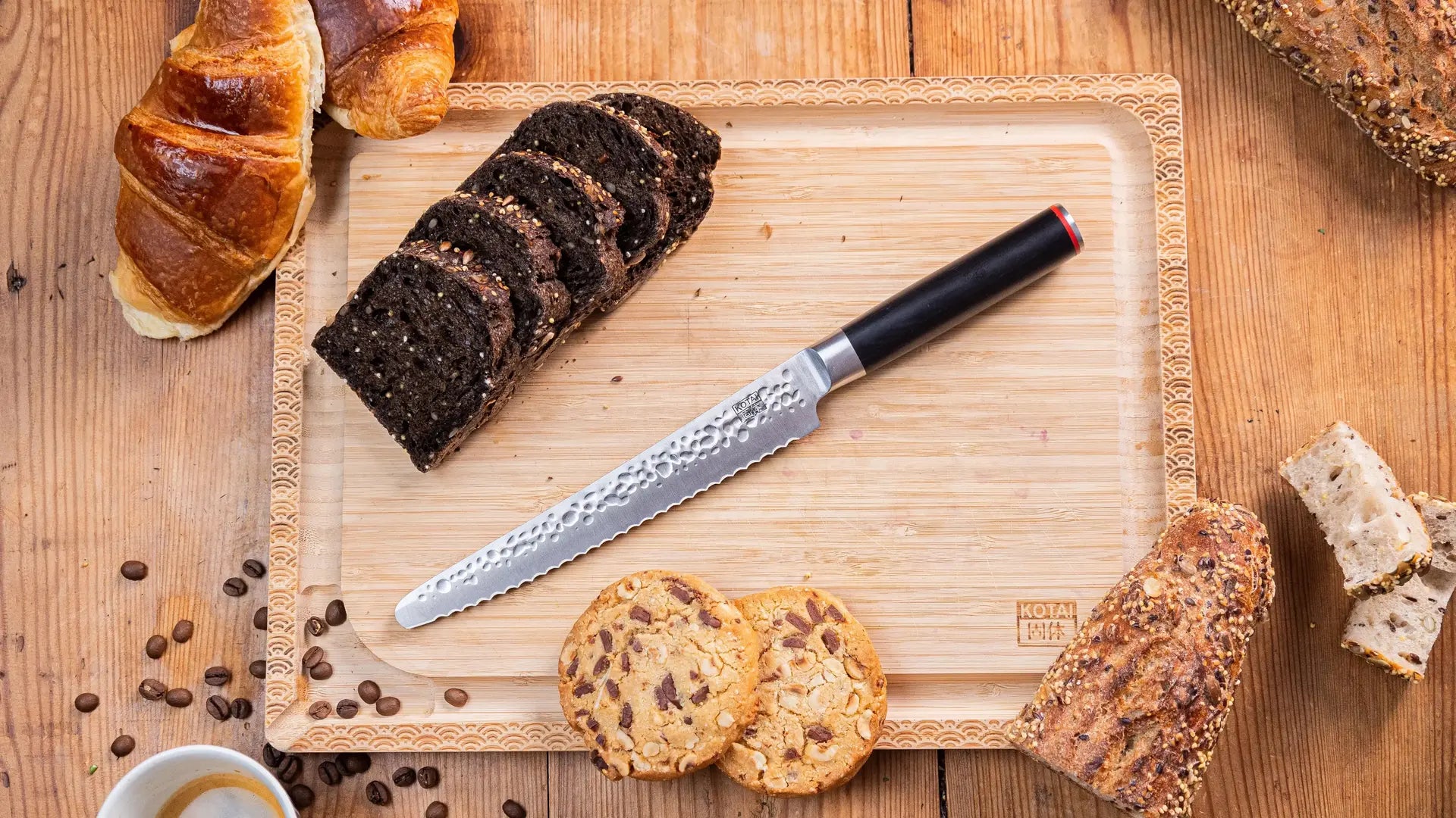 The Kotai serrated bread knife is useful for delicate pastries as well as all types of breads.