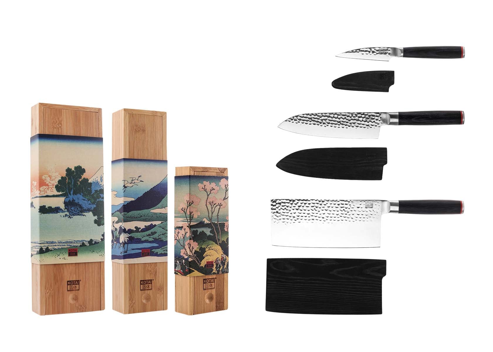 Couteau de cuisine japonais d'office BUNKA martelé-avec saya magnétique et  boîte cadeau - lame 9