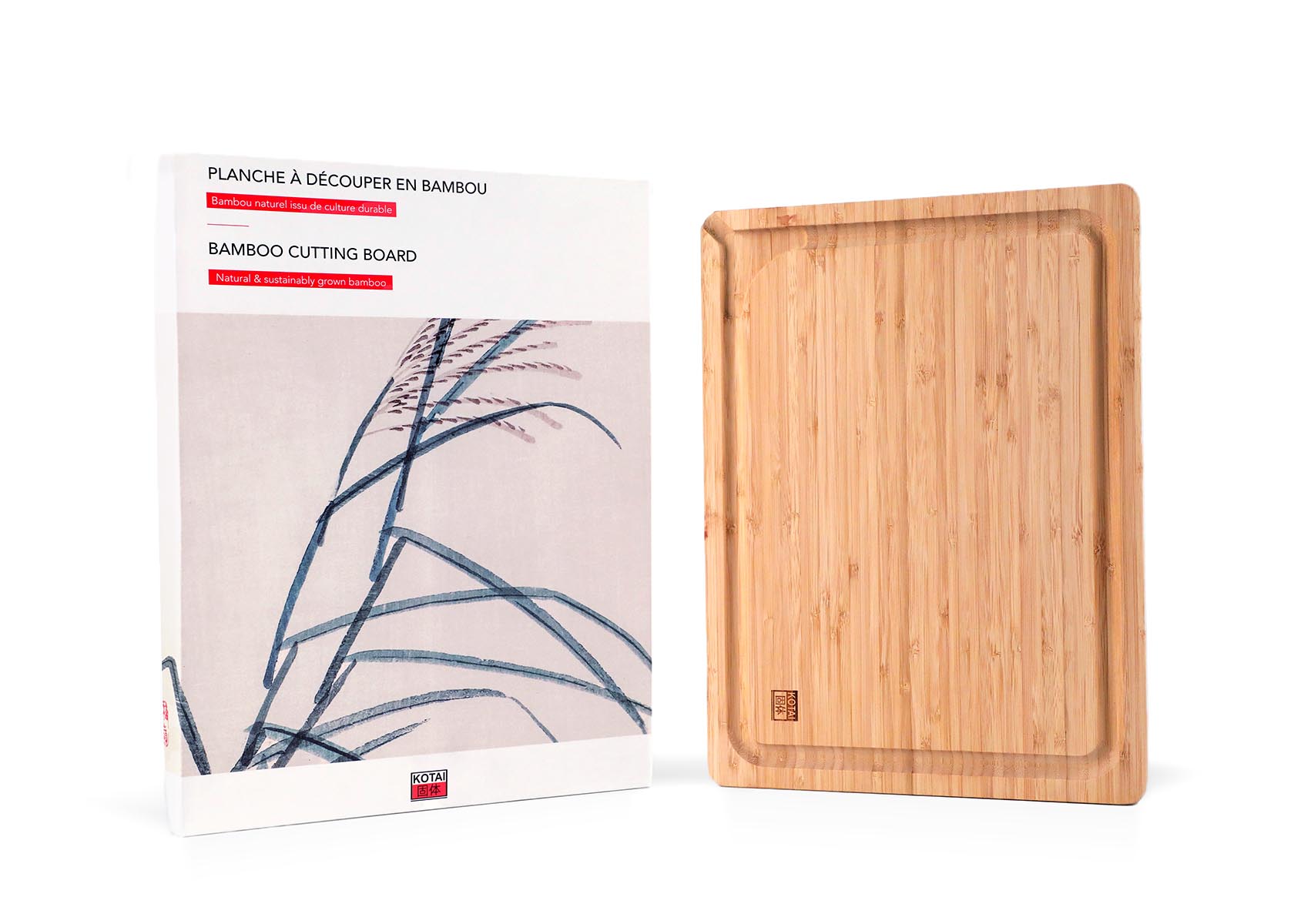 bamboo cutting board with its packaging
